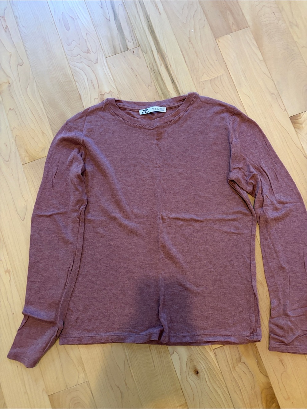 Zara Long-Sleeve Crewneck Top - Mauve Pink